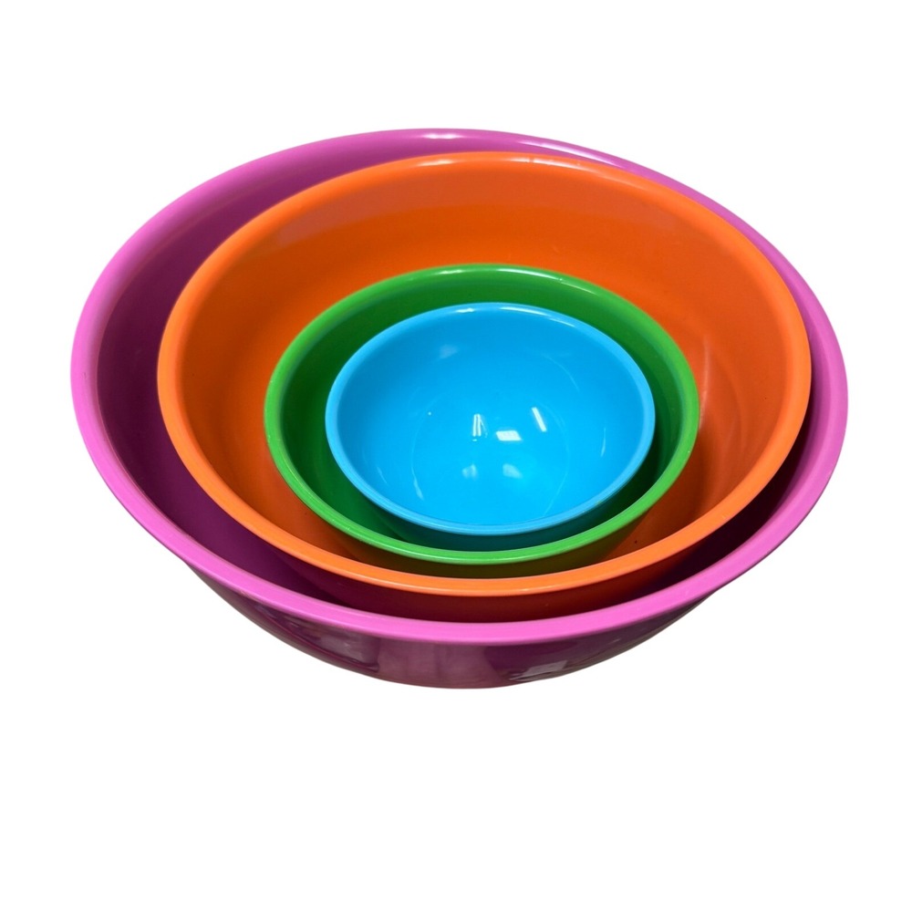 Williams Sonoma Multicolor Melamine Nesting Mixing Bowls Set of 4 Prep Pink Blue